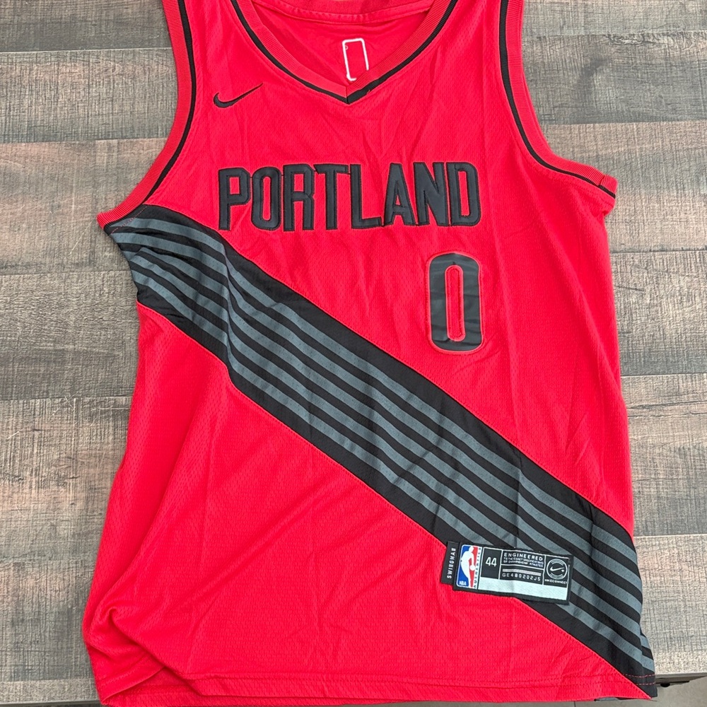 Nike Red and Black Swingman Jersey Damian Lillard #0